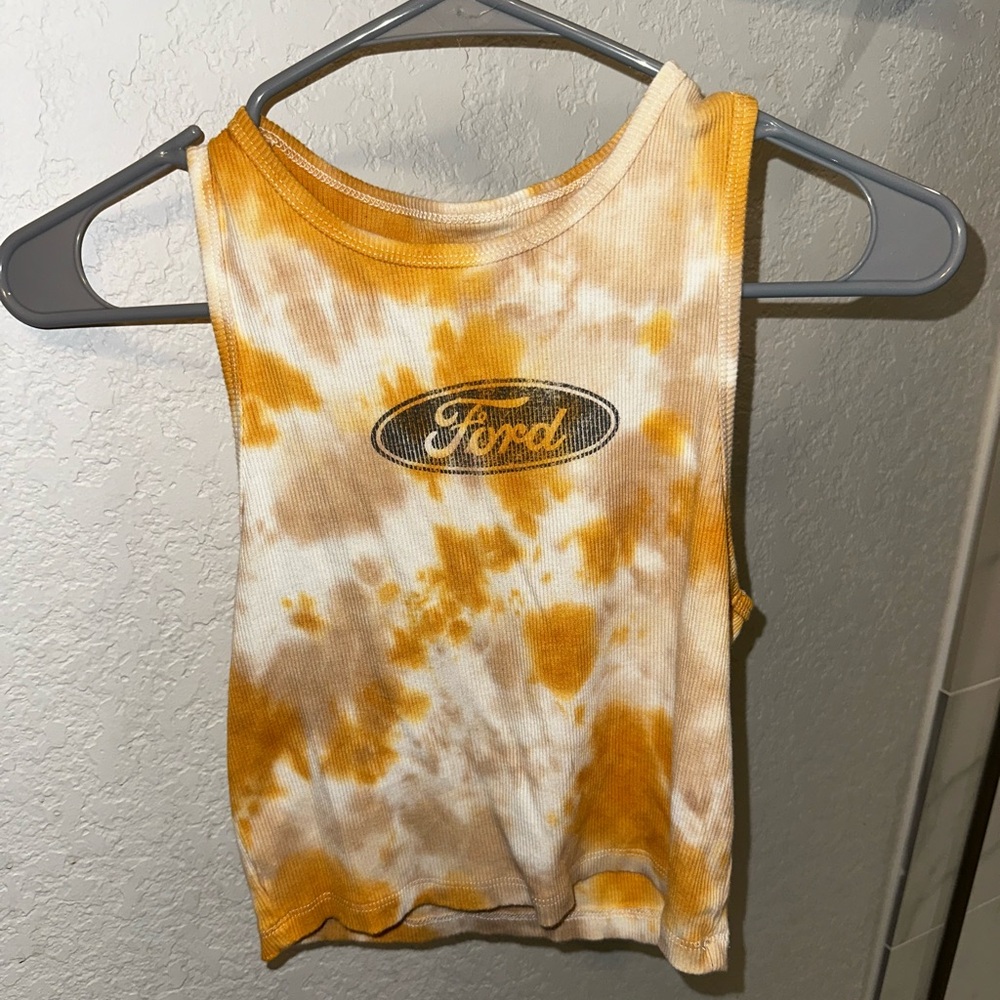 Retro Ford Women's Tie-Dye Tank Top - Orange and Cream